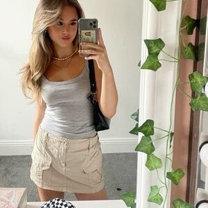 United Colors of Benetton Cargo Skirt Mini Size M Beige Cream